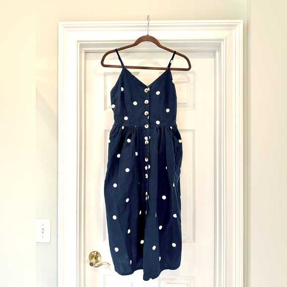 Blue polka dot dress with pockets. Fantastic fit no tags but fits size 8-10 - Picture 1 of 4